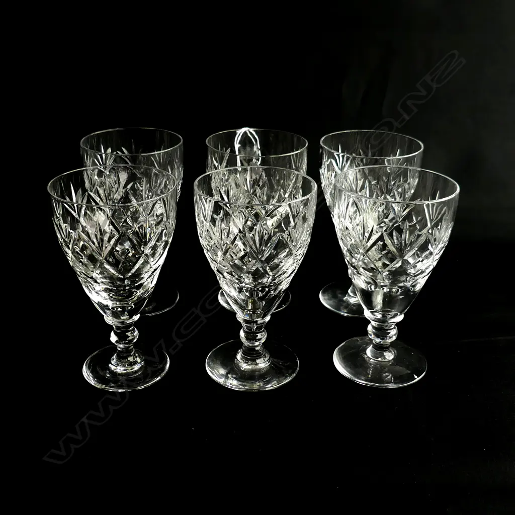 SET OF 6 WEBB CORBETT CUT CRYSTAL WINE GLASSES GEORGIAN PATTERN H. 120MM   Image 1++