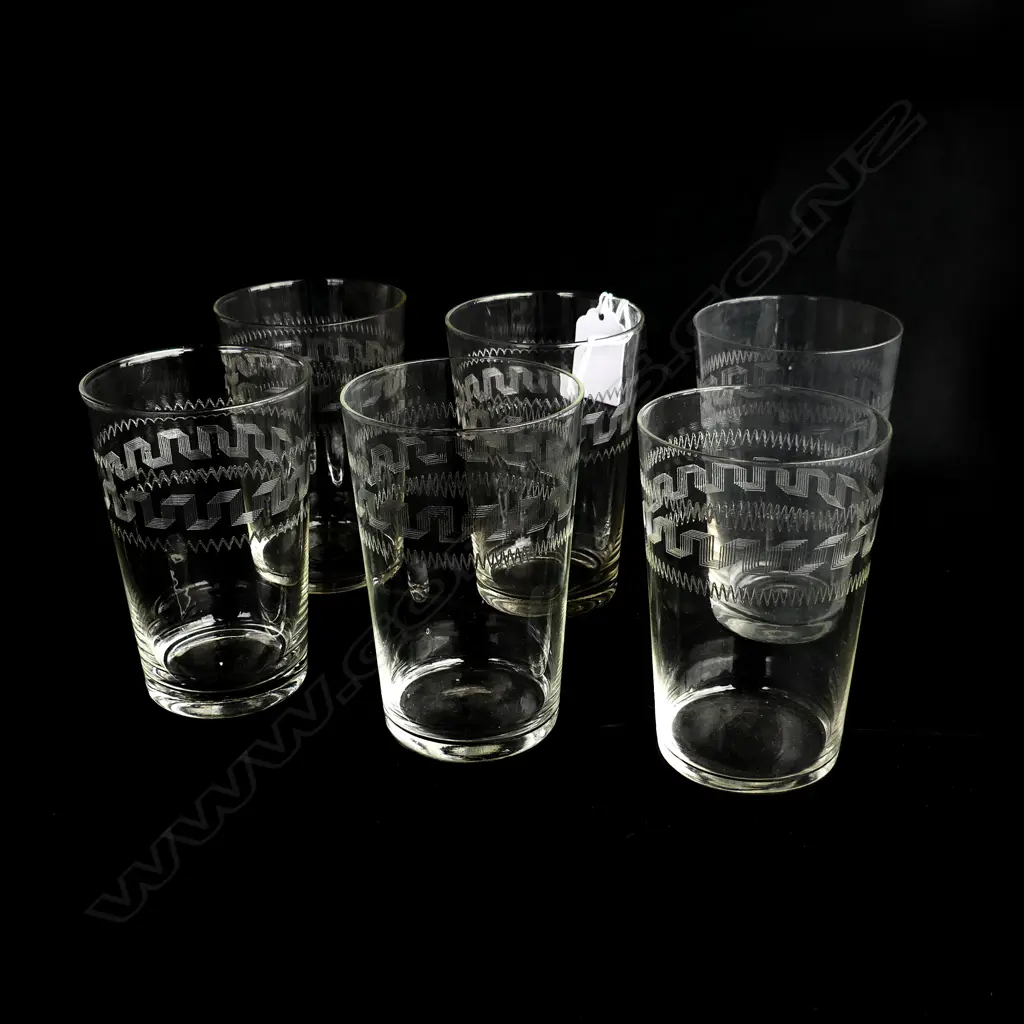 SET OF 6 PALL MALL EDWARDIAN ETCHED TUMBLERS H. 110mm  Image 1++