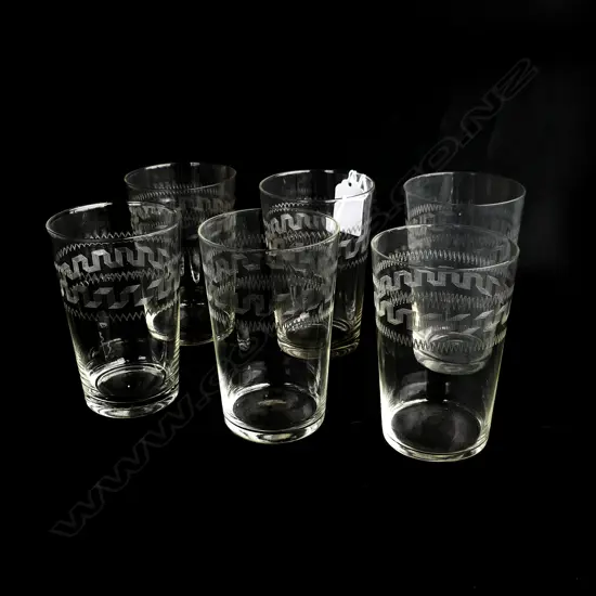 SET OF 6 PALL MALL EDWARDIAN ETCHED TUMBLERS H. 110mm 