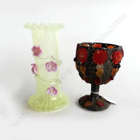 ART GLASS VASE H190MM & ART GLASS GOBLET BY ANNA GRAFF