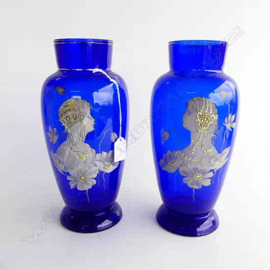  PR OF BRISTOL BLUE GLASS EDWARDIAN VASES H290MM