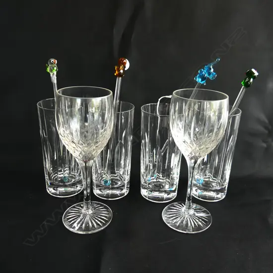 4 ROYAL DOULTON HIGHBALL TUMBLERS H.150mm, 4 ANIMAL STIRRERS, PR WINE GLASSES