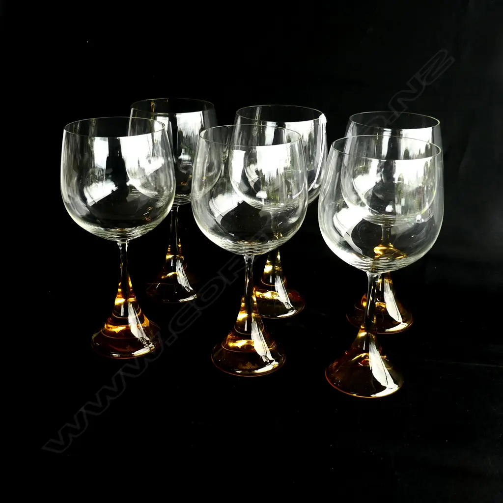 SET OF 6 ROSENTHAL STUDIO WINE GLASSES WITH AMBER BASES H. 185mm   Image 1++