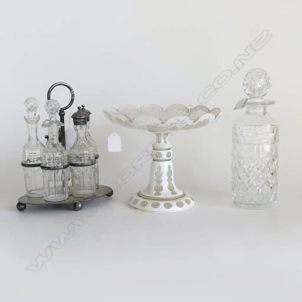 ETCHED CRYSTAL COMPORT (chip), CRUET SET, DECANTER H.255mm Image 1++
