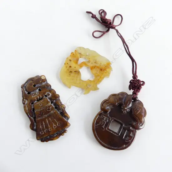 3 LG CARVED JADE PENDANTS 