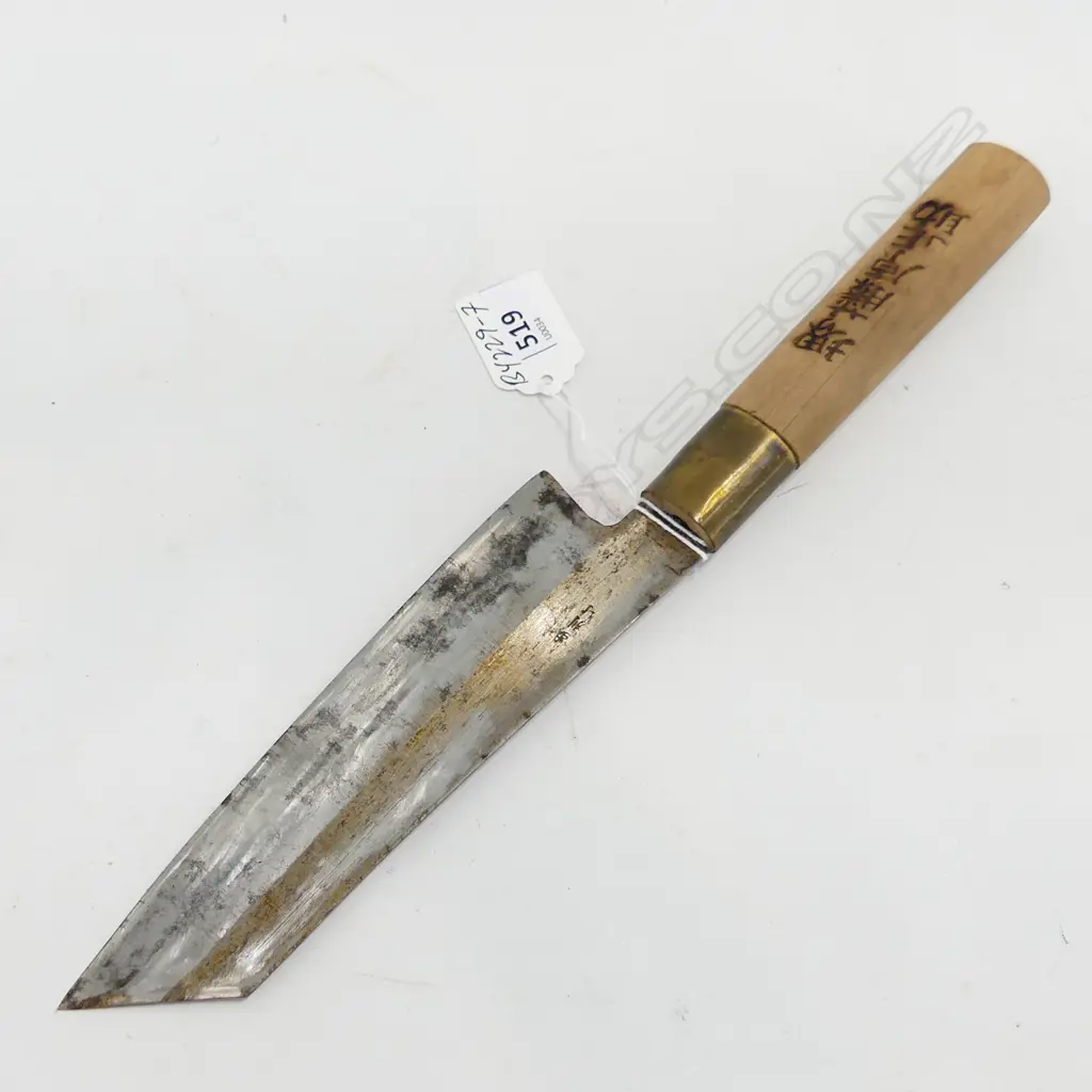 OLD JAPANESE LAMINATED CARBON STEEL CHEF’S KNIFE SIGNED Image 1++