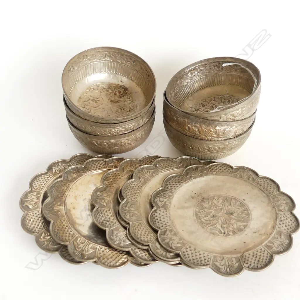 6 ORIENTAL SILVER PLATE BOWLS (DIA 105mm & PLATES (DIA 140mm) Image 1++