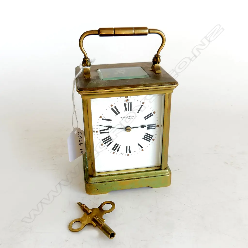 LARGE CARRIAGE CLOCK, SEARLE & CO WITH KEY. NOT RUNNING Image 1++