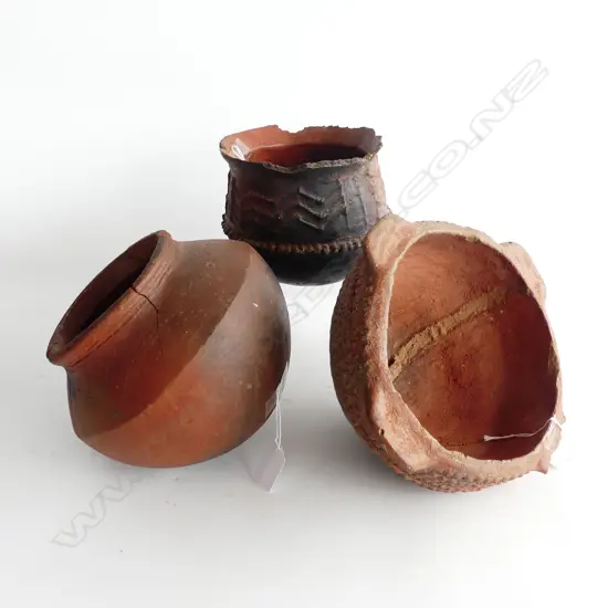 3 PNG PIT FIRED TERRACOTTA BOWLS 200mm dia - some faults