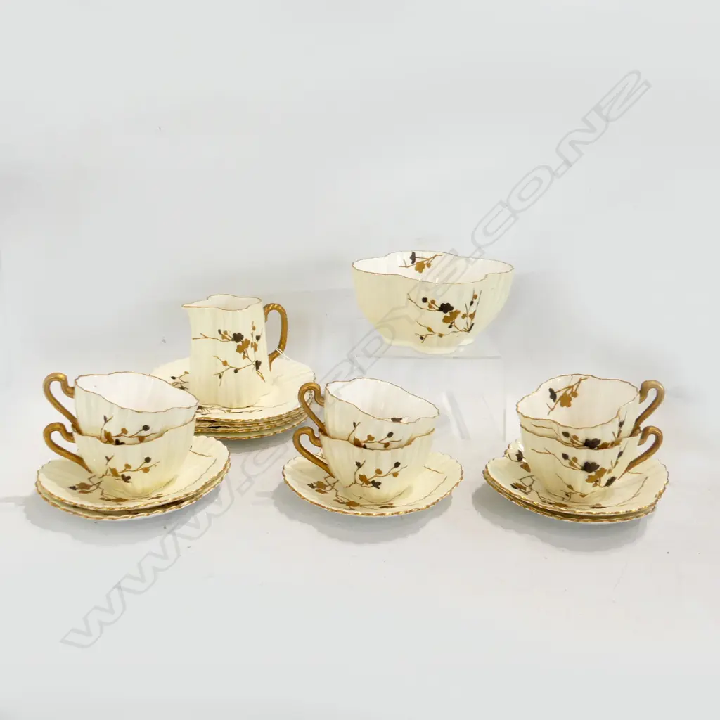 17 PCE ANTIQUE TEA SET (1 CUP w. HAIRLINE, 1 PLATE BROKEN) Image 1++