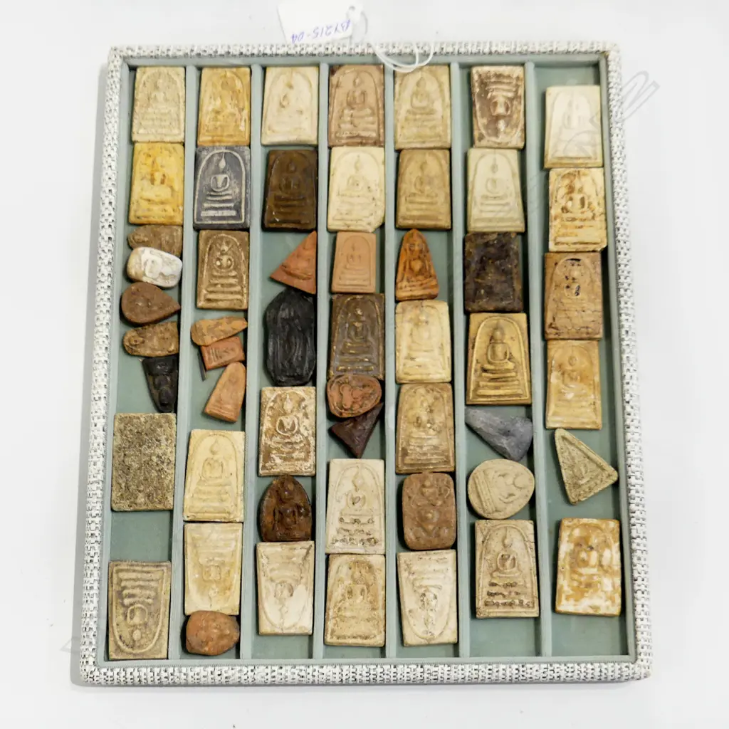 TRAY OF CLAY ORIENTAL BUDDHIST PLAQUES Image 1++