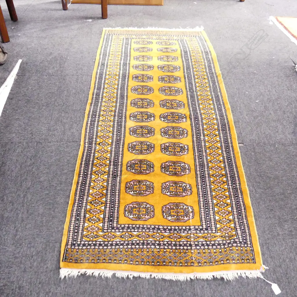 HAND KNOTTED WOOL PILE PAKISTAN BOKHARA RUG, REPEATING MOTIFS, 1820 x 780mm Image 1++