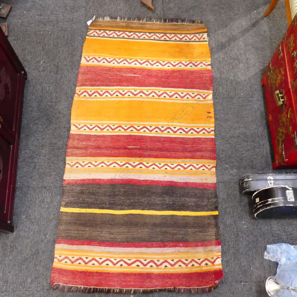 STRIPED KELIM RUG - ORANGE / RED TONES 1600x800mm Image 1++