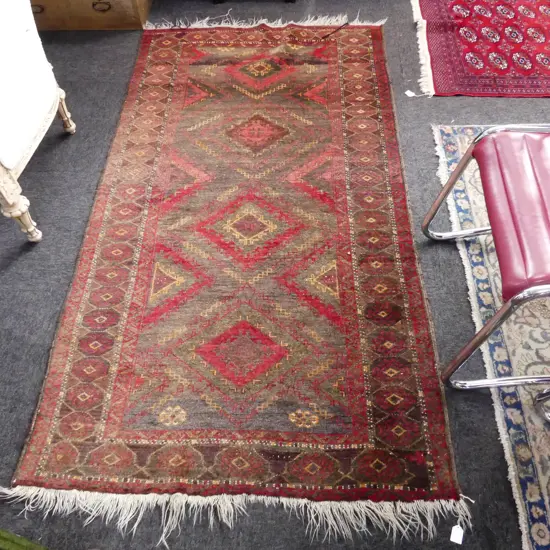 SEMI ANTIQUE AFGHAN ALL WOOL BALUCHI RUG 1950 X 1060mm 4 diamond medallions