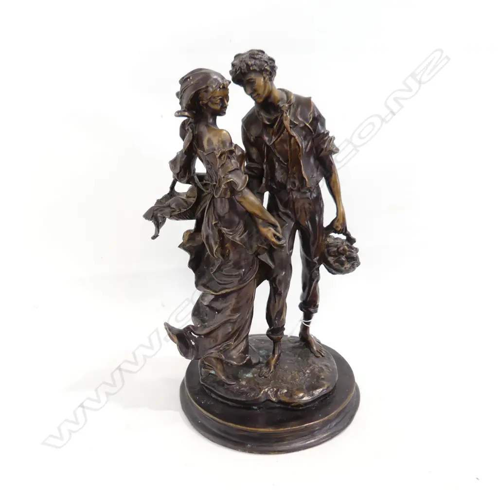 BRONZE SCULPTURE OF COUNTRY COUPLE (AFTER MOREAU) H.360mm Image 1++