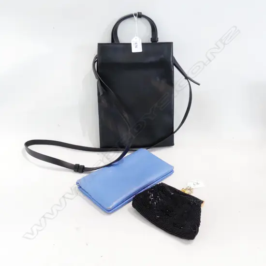 COS BLACK LEATHER CROSS BODY BAG COUNTRY ROAD WALLET & BEADED EVENING PURSE