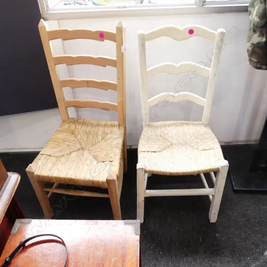 2 LADDER BACK DINING CHAIRS; RUSH SEAT