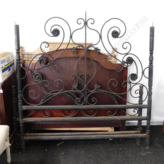 BLACK METAL BED ENDS; SCROLL DESIGN
