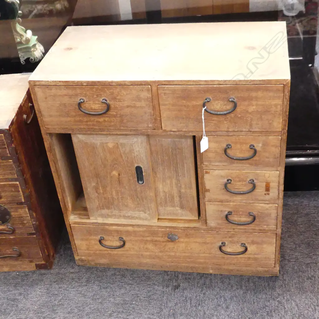 c1900 JAPANESE SMALL TANSU CHEST 6 drawer + pr doors H.590mm. Image 1++