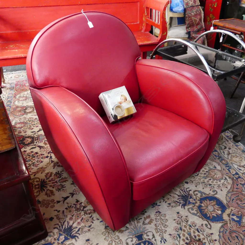 RED LEATHER DECO STYLE ARM CHAIR Image 1++