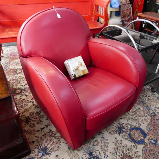 RED LEATHER DECO STYLE ARM CHAIR