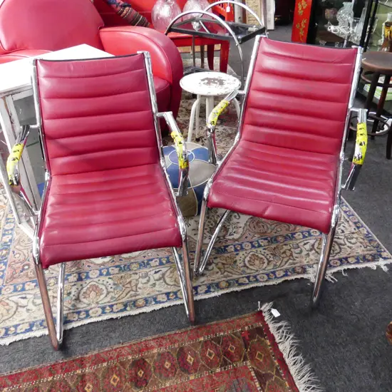 PR MODERN QUALITY SITLAND CANTILEVER RED LEATHER OFFICE CHAIRS