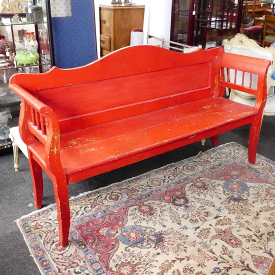 RED PAINTED BENCH SEAT W.1820mm