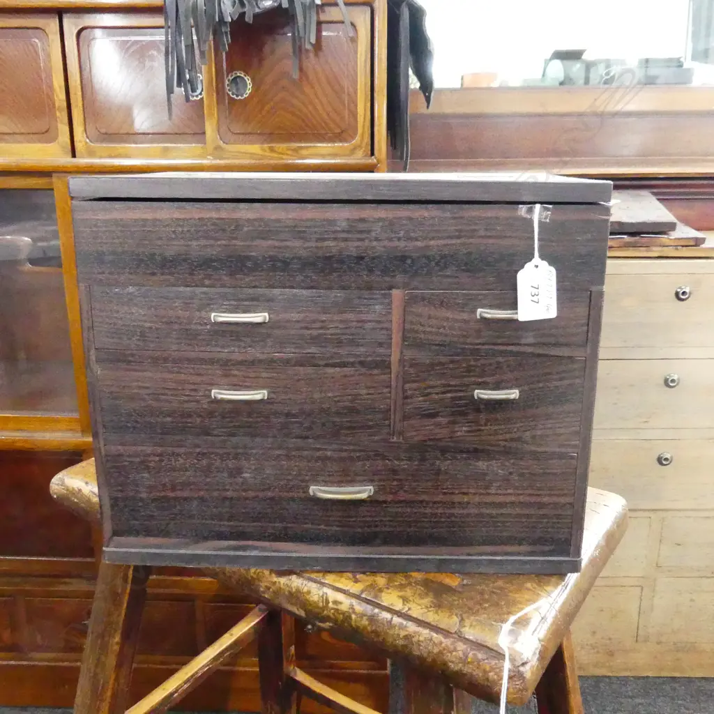 VINTAGE JAPANESE SEWING BOX ebony/rosewood H.260mm Image 1++