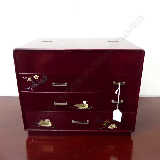 VINTAGE JAPANESE SEWING BOX Art Deco red lacquer H.270mm