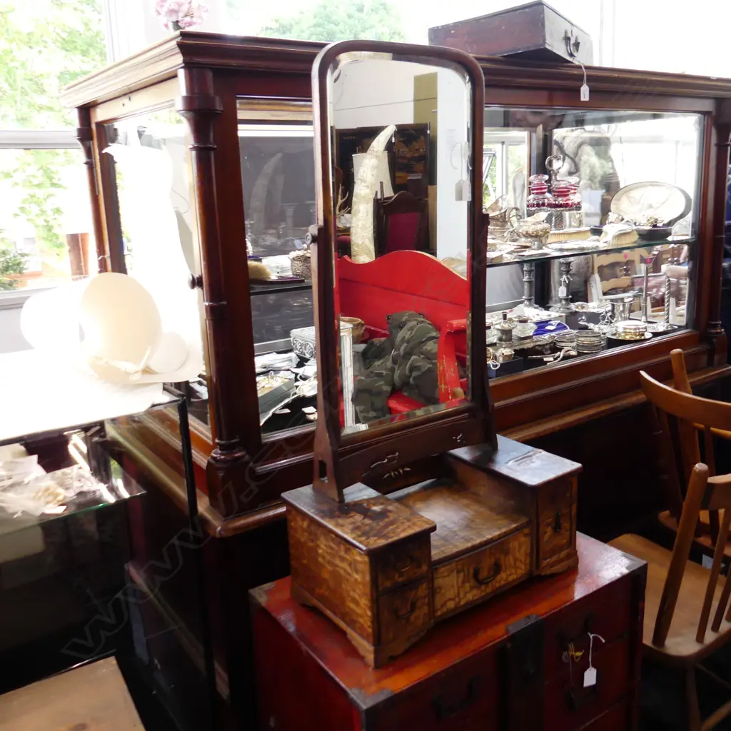 ANTIQUE JAPANESE BURR MULBERRY MIRRORED DRESSING  STAND. KYODAI AF H905MM Image 1++