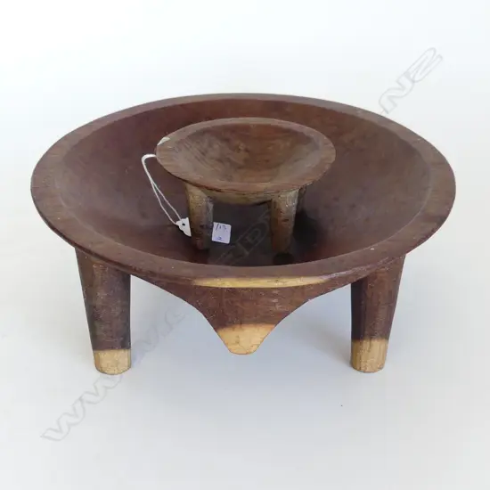 2 WOODEN KAVA BOWLS; 270 / 115mm dia
