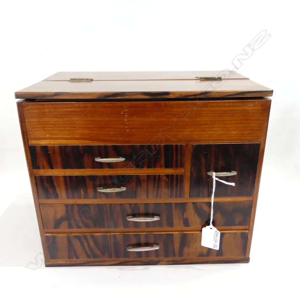 VINTAGE JAPANESE SEWING BOX exotic timber front H.250mm Image 1++