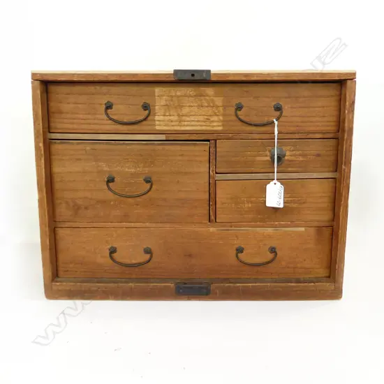 JAPANESE SMALL TANSU CHEST early 20thC 5 drawer H.315mm W.420mm