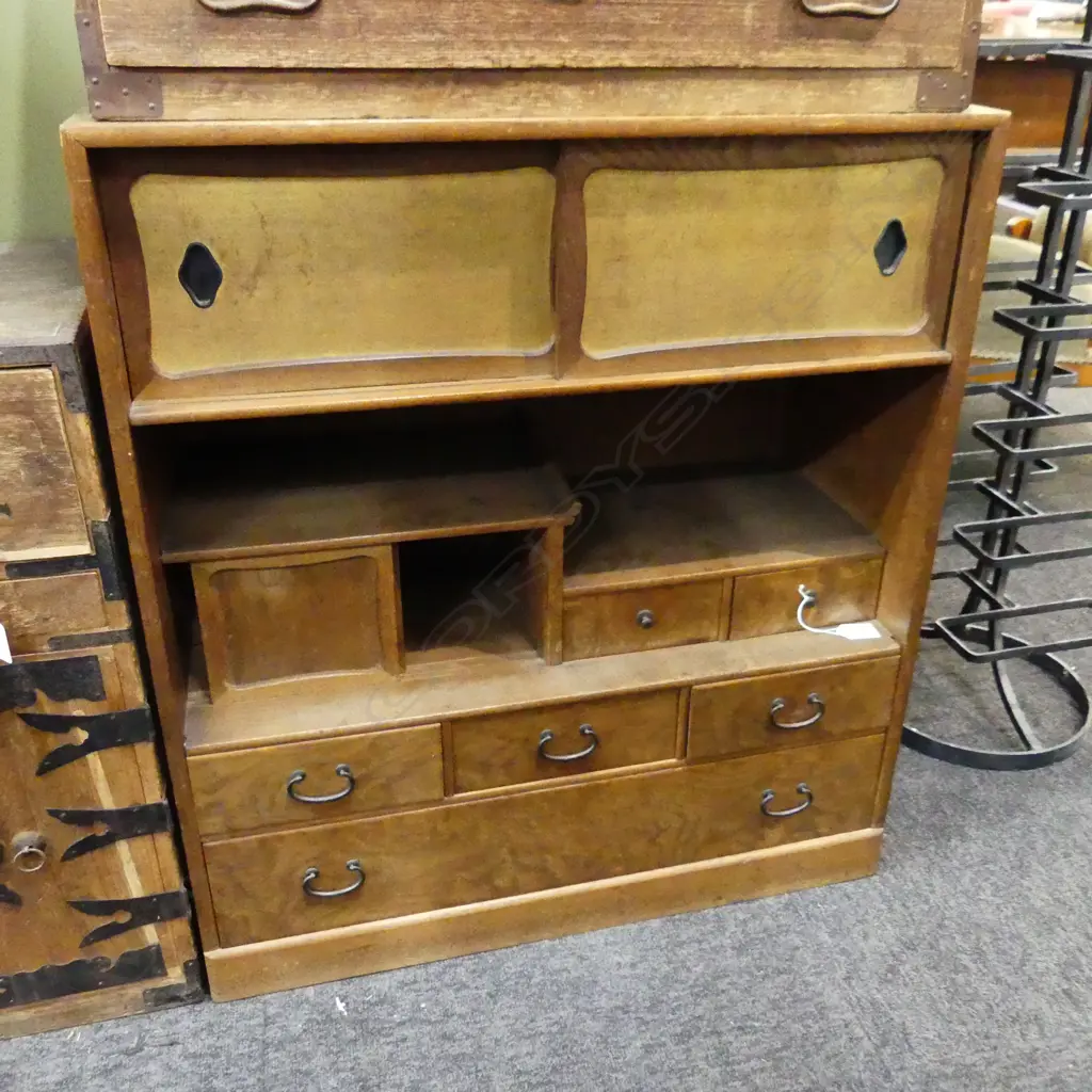 VINTAGE JAPANESE TEA CEREMONY CHEST/CABINET 4 doors & 6 drawers H.725mm Image 1++