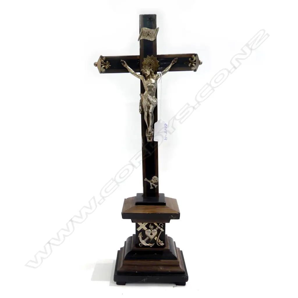 ART NOUVEAU CHRIST ON THE CROSS, WOOD & METAL, H.425mm Image 1++