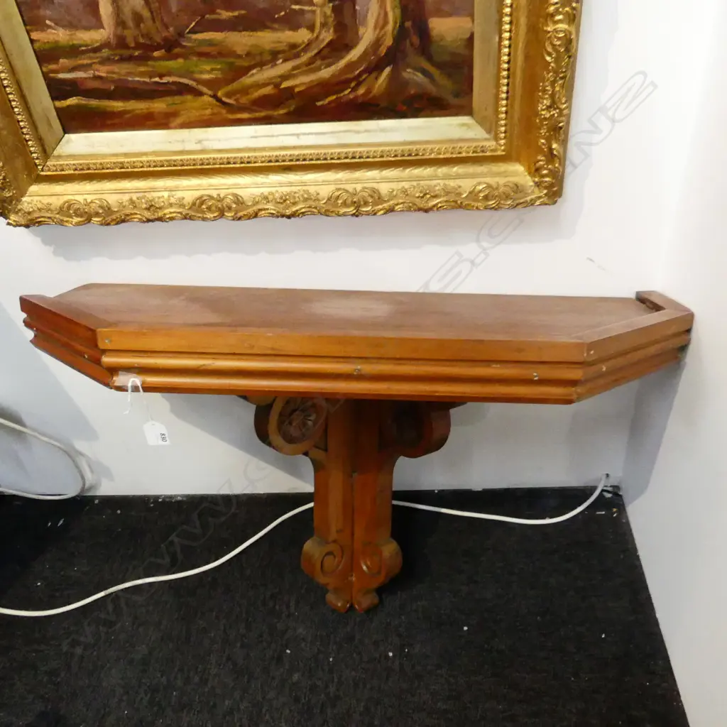 LARGE EDWARDIAN CARVED KAURI WALL SHELF L850MM D300MM Image 1++