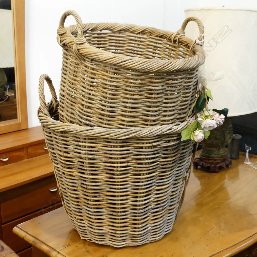2 LG WOVEN CANE BASKETS Image 1++