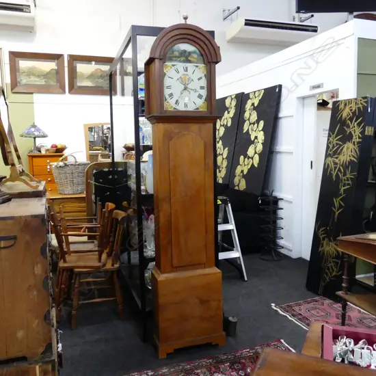 ANTIQUE 19thC GRANDFATHER CLOCK MECHANISM IN REPRODUCTION BODY H.2240mm