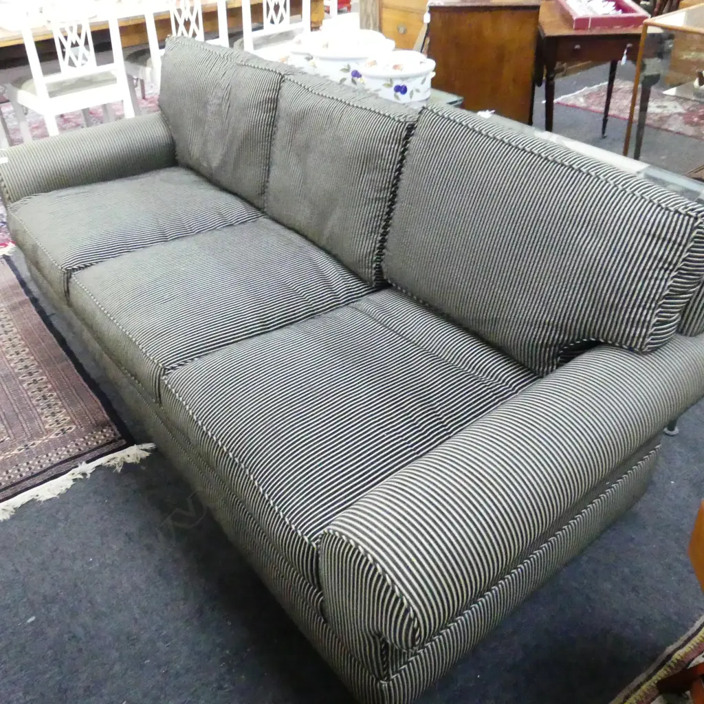 CONTEMPORARY ROLL ARM STRIPED SOFA - DESIGNERS COLLECTION - BACK FADED - 2100x900x850mm Image 1++