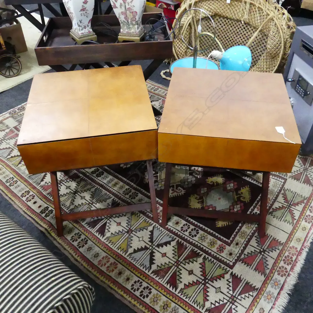 PR CONTEMPORARY LEATHER BEDSIDE DRAWERS 455x460x555mm Image 1++