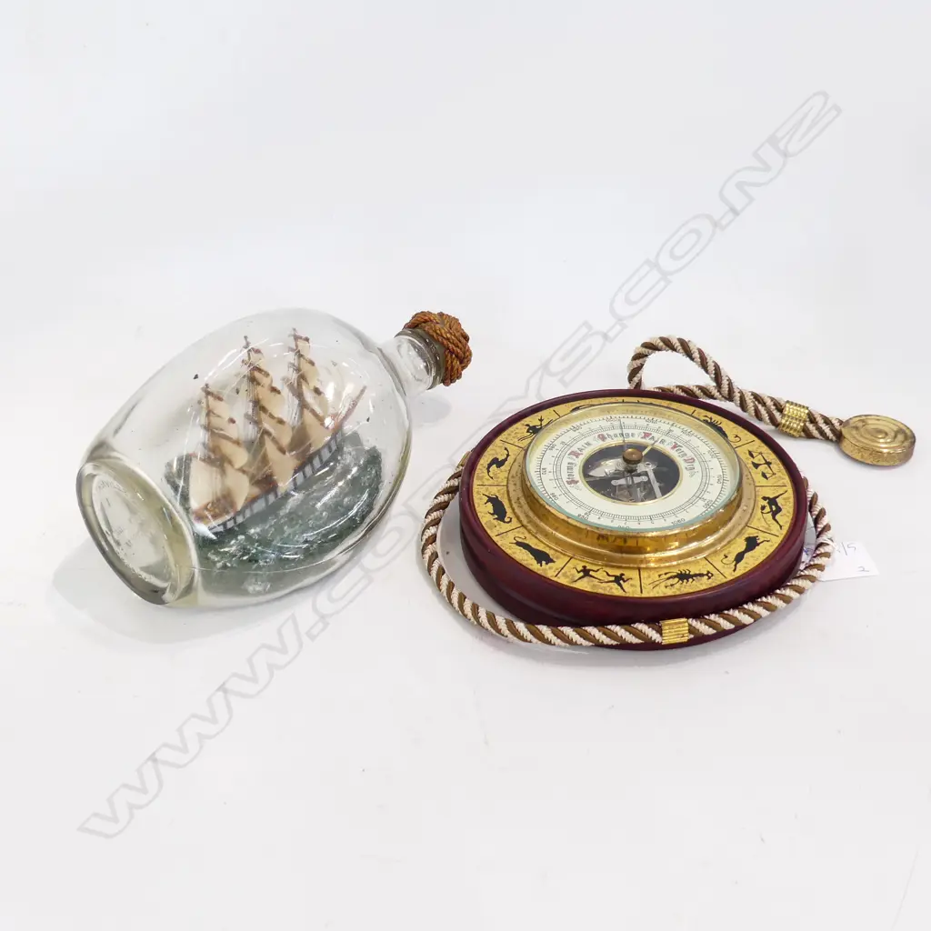 SHIP IN A BOTTLE L.215mm, BAROMETER 175mm dia Image 1++