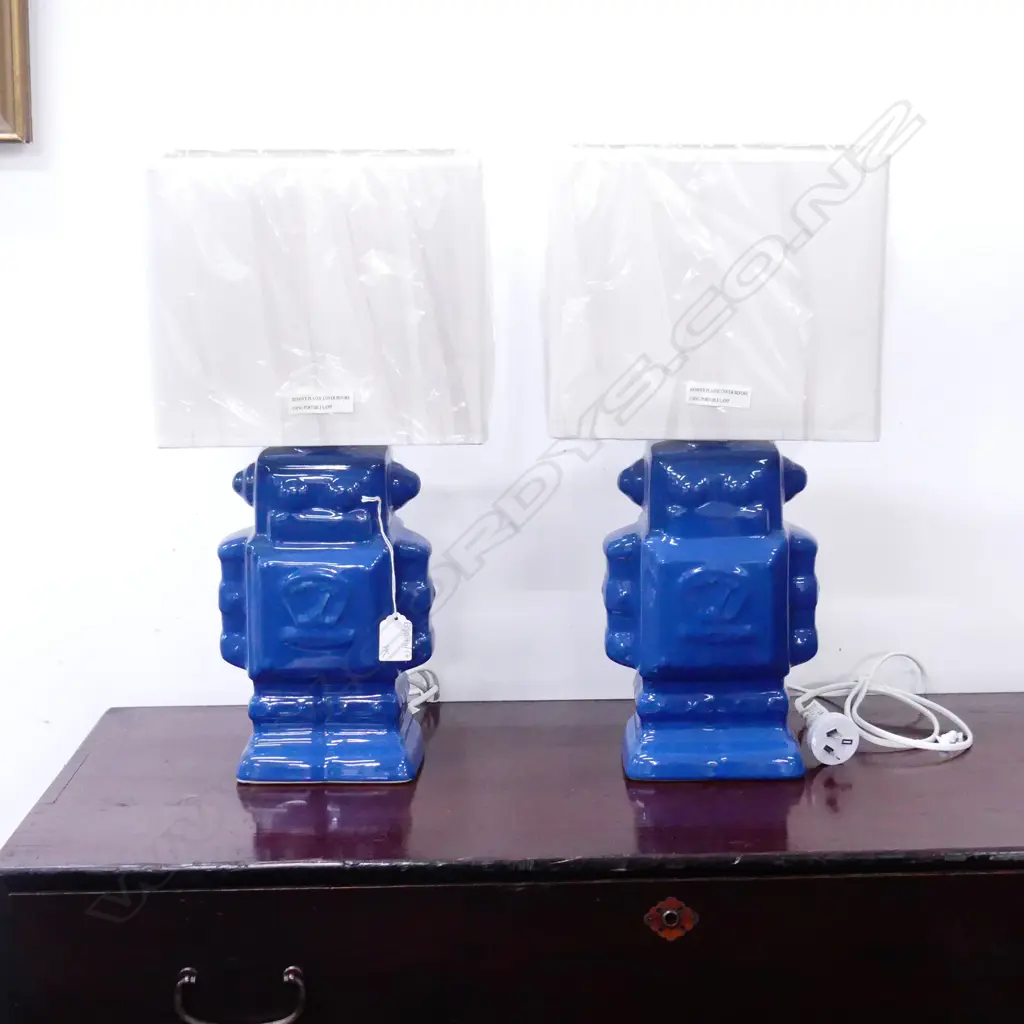 PR BLUE CERAMIC ROBOT LAMPS - AS NEW H.465mm Image 1++