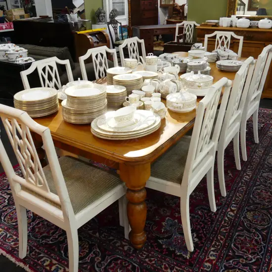 10 WHITE PAINTED CHIPPENDALE STYLE DINING CHAIRS