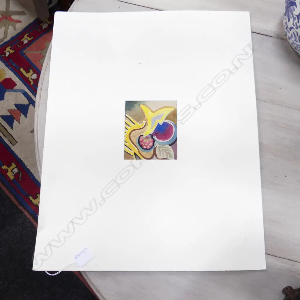 MAY GILBERT (NZ 1901-77) ABSTRACT W/C 115x100mm UNFRAMED, NAMED TO REVERSE OF MOUNT Image 1++