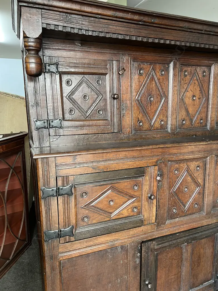 LGE George III c1800 JACOBEAN STLYE OAK COURT CABINET W.2045mm. H.1910mm. Image 1++
