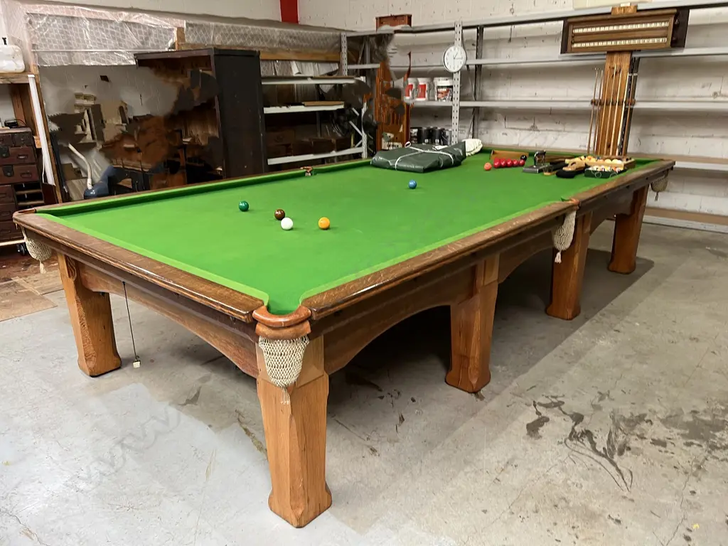 A FULL SIZED 100 YEAR-OLD SOLID OAK RILEY SNOOKER TABLE IN VERY GOOD CONDITION.... Image 1++