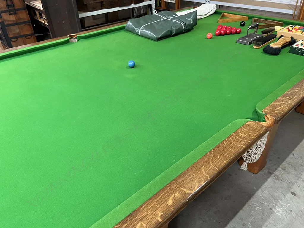 A FULL SIZED 100 YEAR-OLD SOLID OAK RILEY SNOOKER TABLE IN VERY GOOD CONDITION.... Image 1++