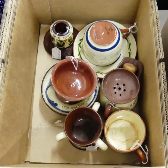 8 PCS TORQUAY  - VARIOUS MOTIFS, SHAVING CUP, CANDLE STICK, VASE, 3 DISHES, MUG, LG CUP & SAUCER