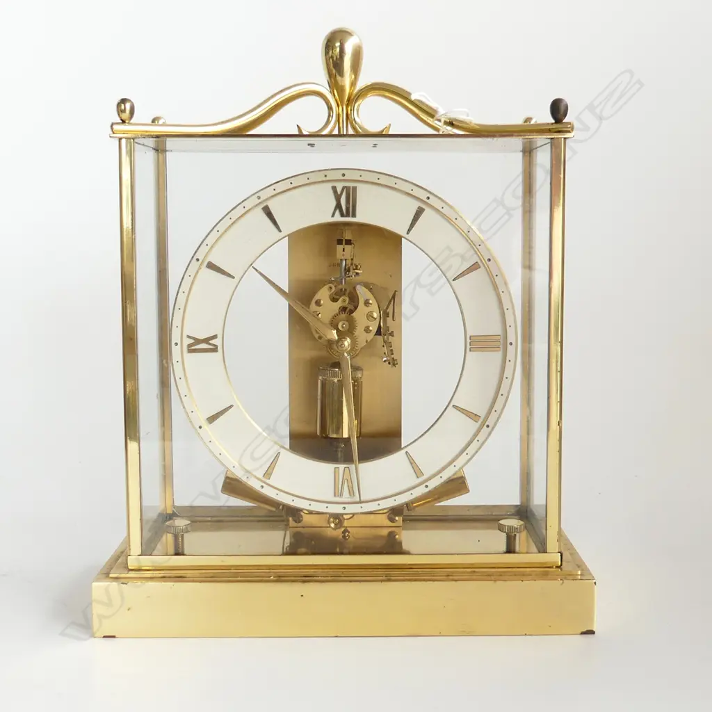 MID CENTURY JUNGHANS ATO ELECTROMAGNETIC BRASS SKELETON TYPE CLOCK GLASS CASED H.265mm Image 1++