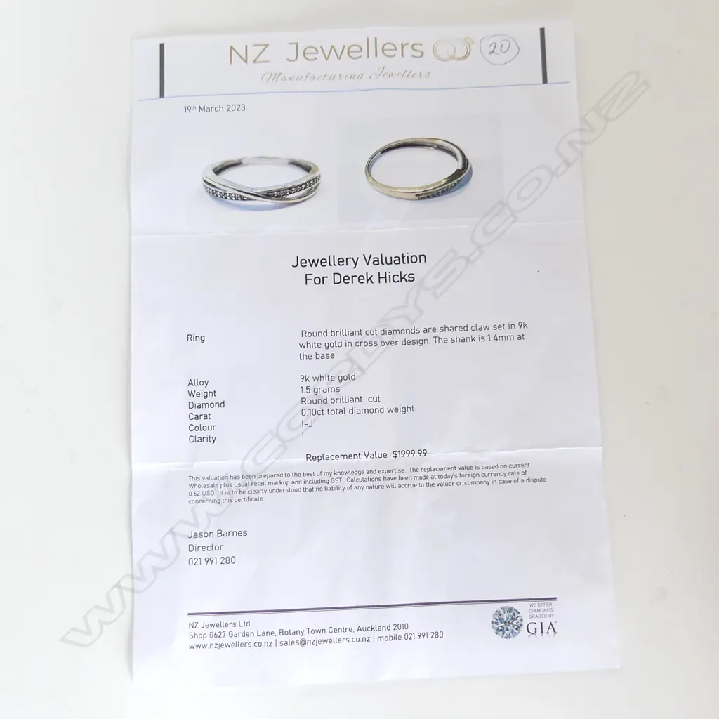 9CT WHITE GOLD DIAMOND CROSS OVER RING 1.5 GRAMS w. 2023 VALUATION Image 1++